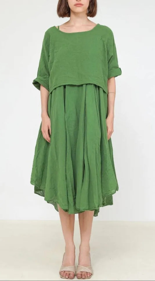 100% Cotton 8285 2 Piece Dress,Women Wear