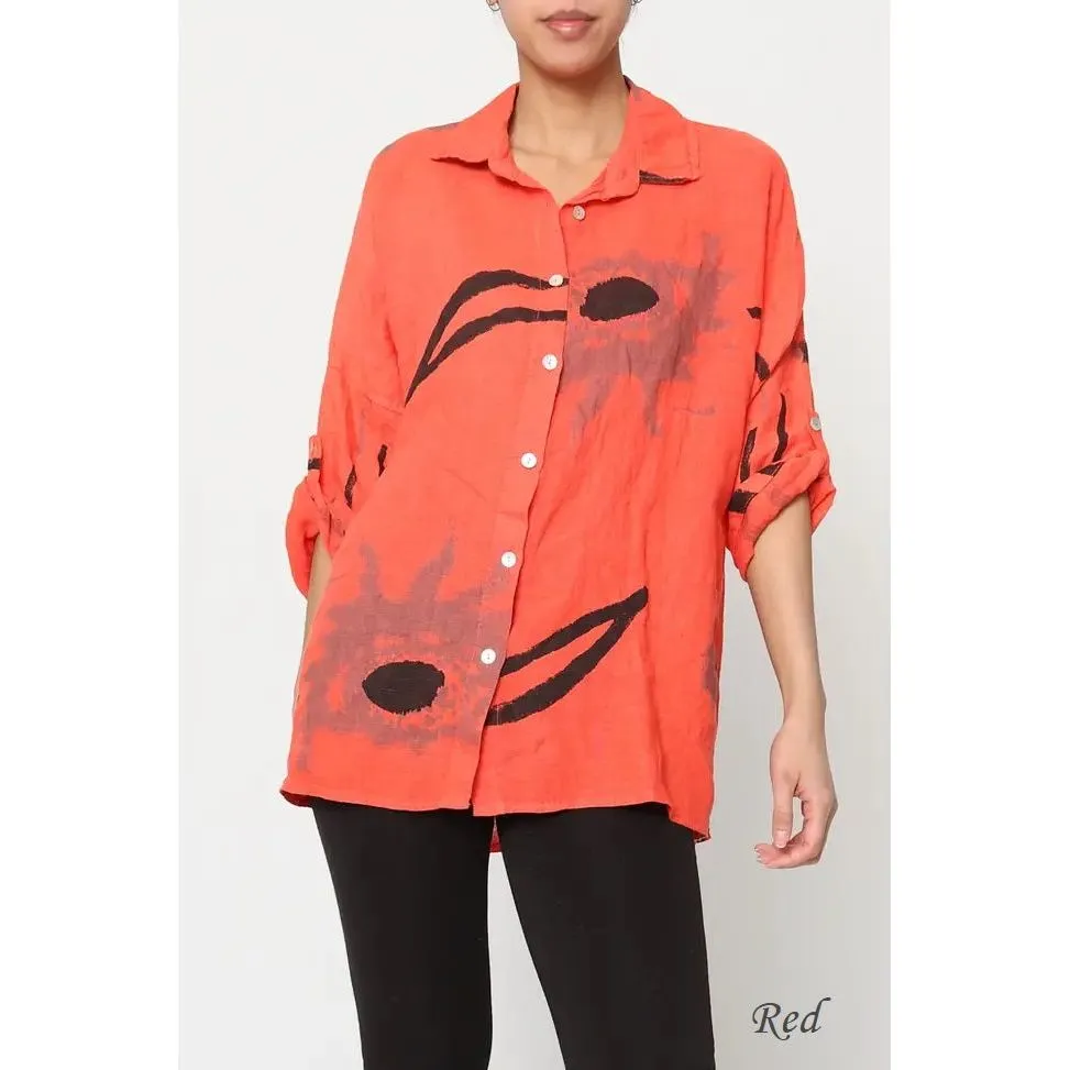 100% Linen Abstract Top - 20090/3,Women Wear