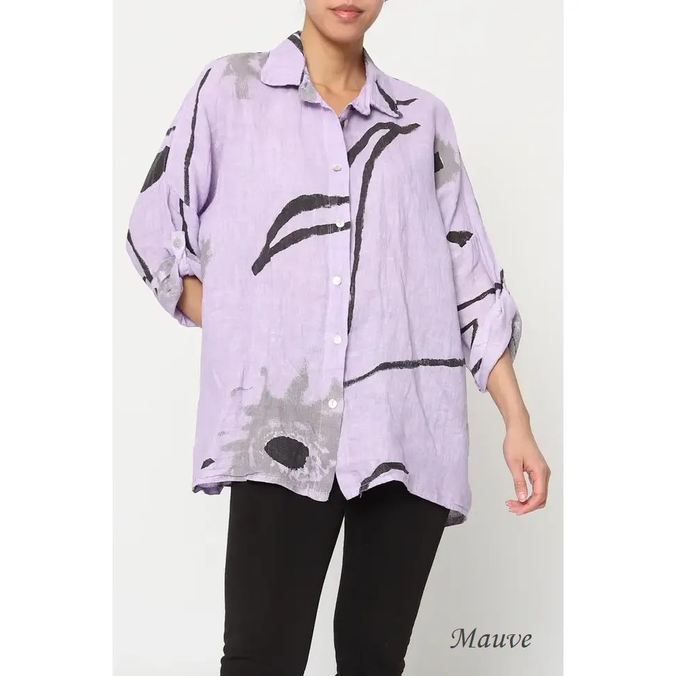 100% Linen Abstract Top - 20090/3,Women Wear