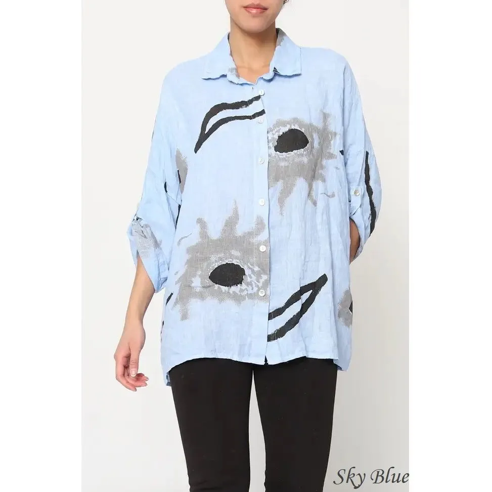 100% Linen Abstract Top - 20090/3,Women Wear