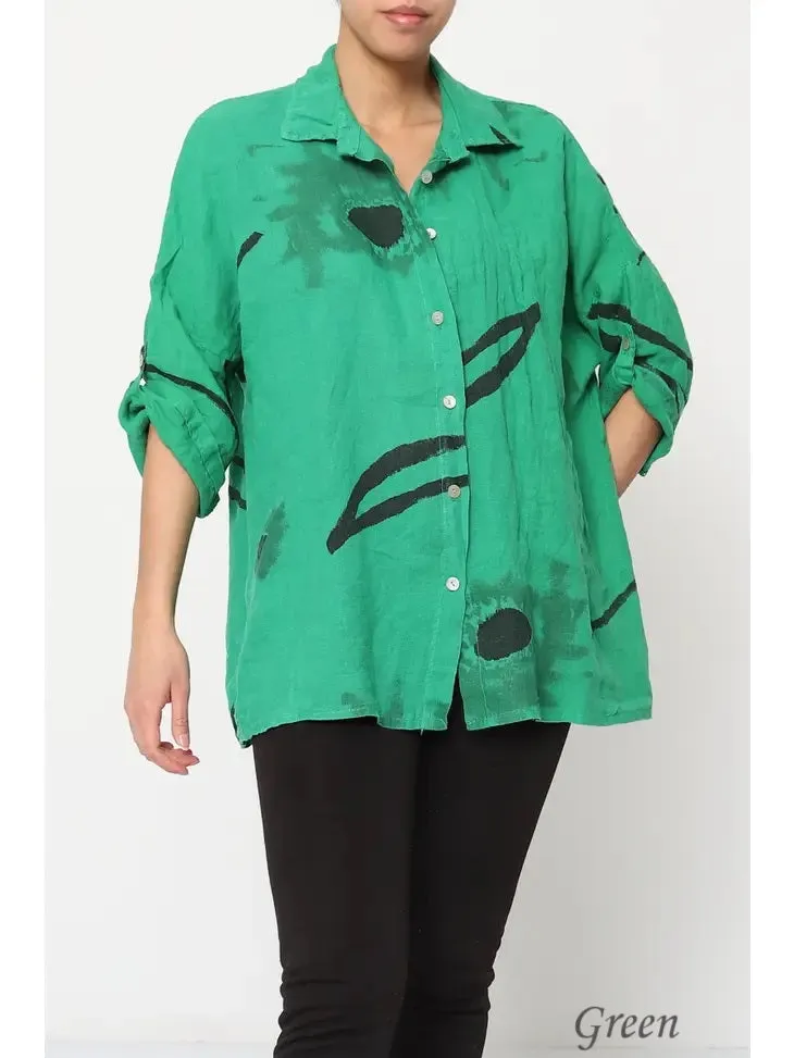 100% Linen Abstract Top - 20090/3,Women Wear