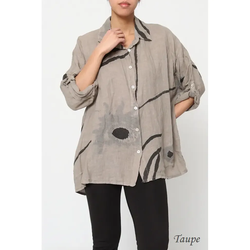 100% Linen Abstract Top - 20090/3,Women Wear