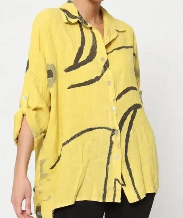 100% Linen Abstract Top - 20090/3,Women Wear