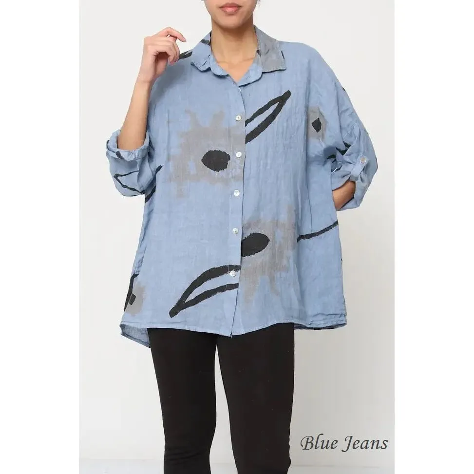 100% Linen Abstract Top - 20090/3,Women Wear