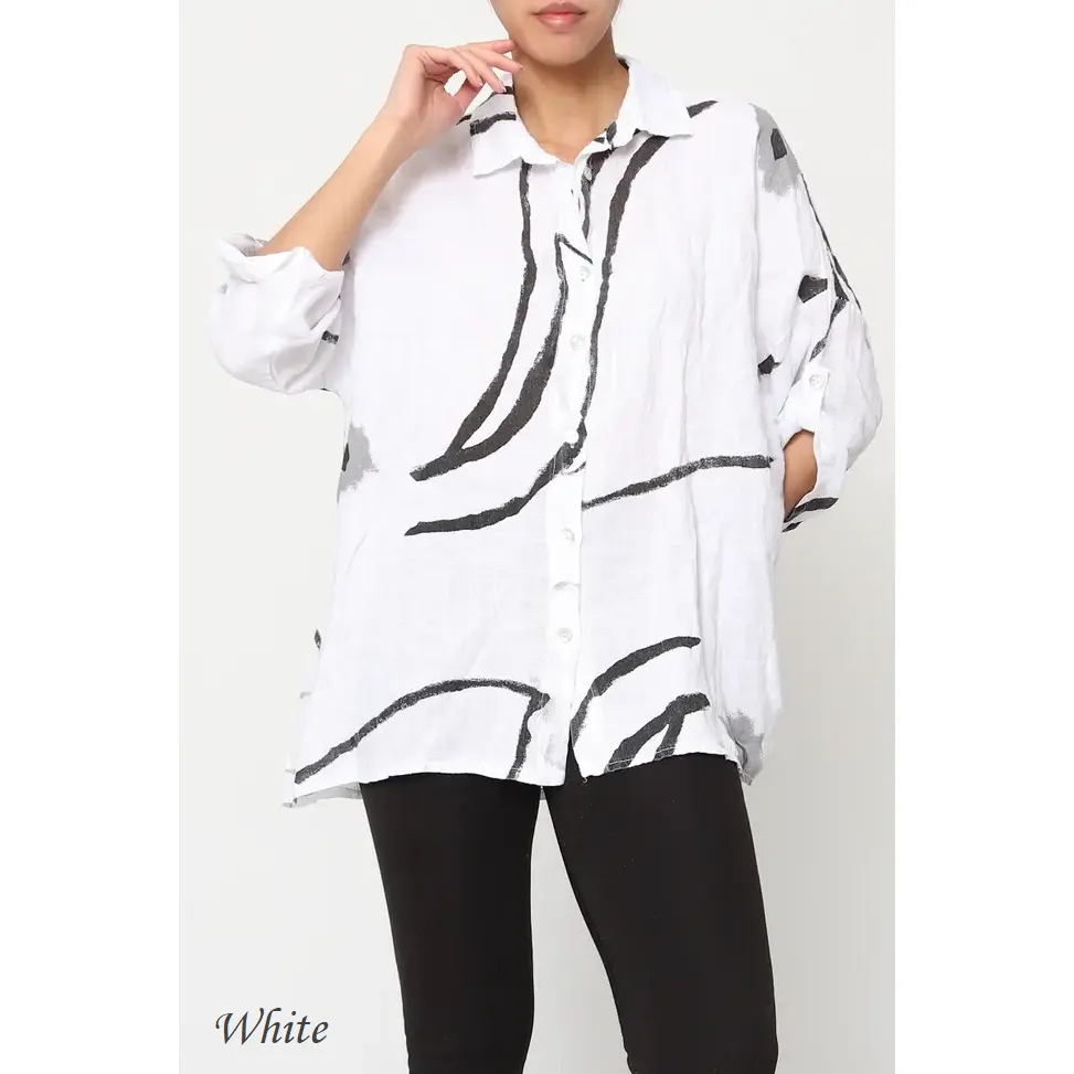 100% Linen Abstract Top - 20090/3,Women Wear