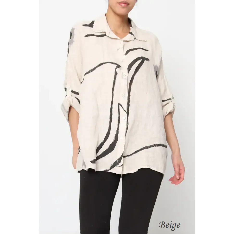 100% Linen Abstract Top - 20090/3,Women Wear