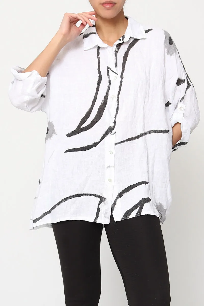 100% Linen Abstract Top - 20090/3,Women Wear