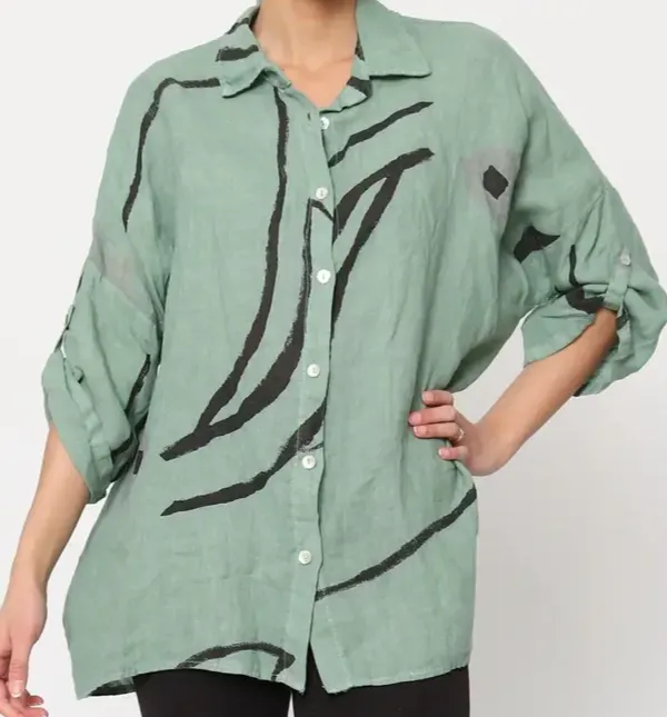 100% Linen Abstract Top - 20090/3,Women Wear