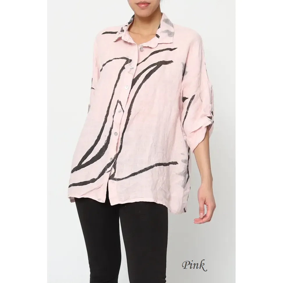 100% Linen Abstract Top - 20090/3,Women Wear
