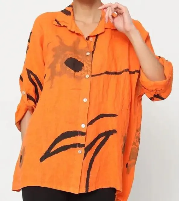 100% Linen Abstract Top - 20090/3,Women Wear