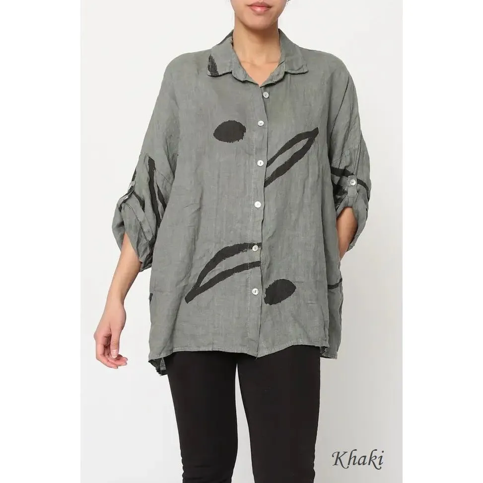 100% Linen Abstract Top - 20090/3,Women Wear