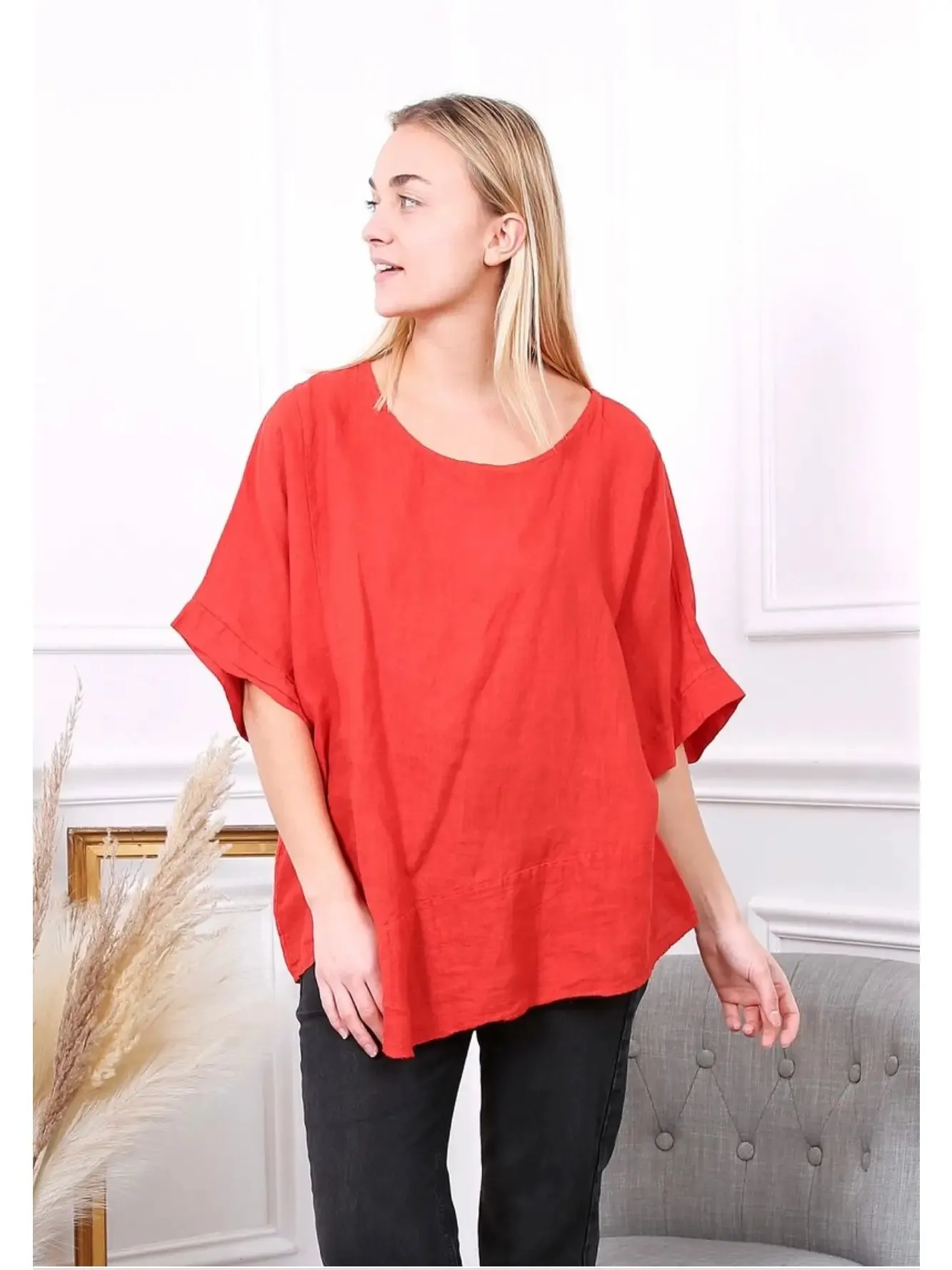 100% Linen Asymmetrical Top - 9655,Women Wear