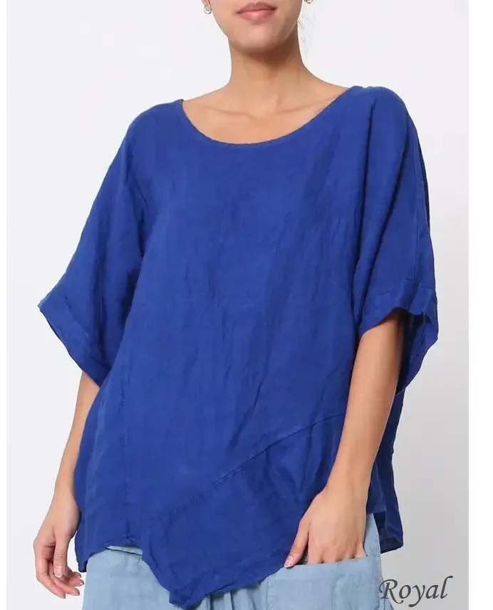 100% Linen Asymmetrical Top - 9655,Women Wear