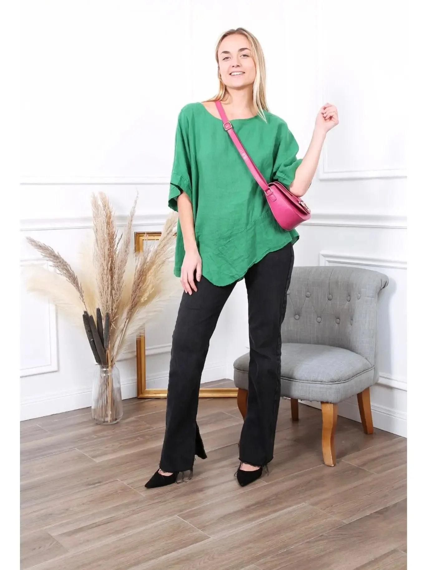 100% Linen Asymmetrical Top - 9655,Women Wear