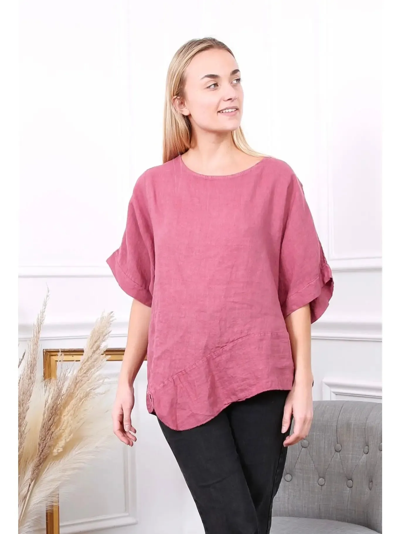 100% Linen Asymmetrical Top - 9655,Women Wear