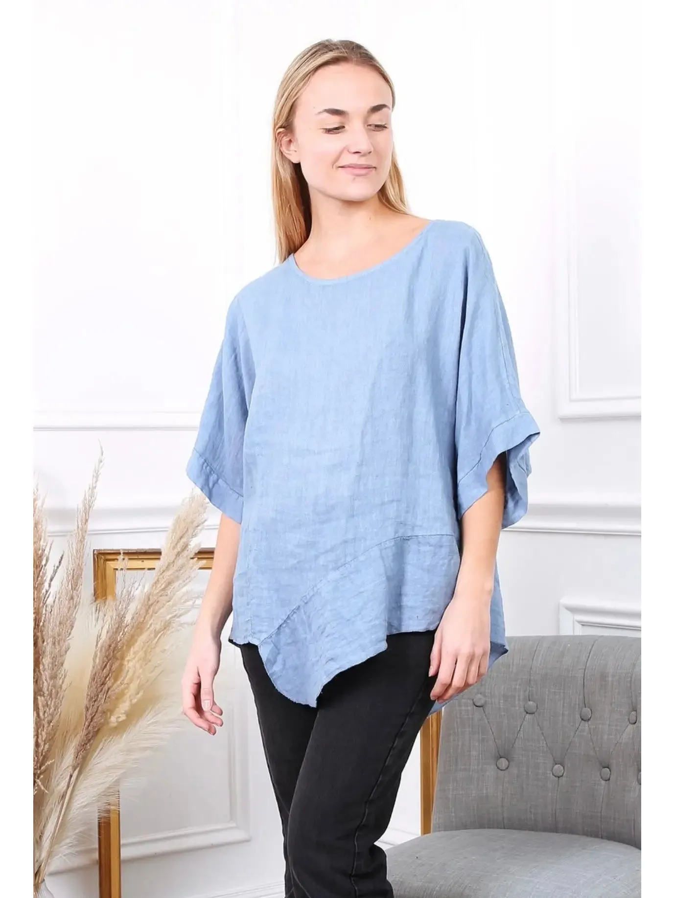 100% Linen Asymmetrical Top - 9655,Women Wear