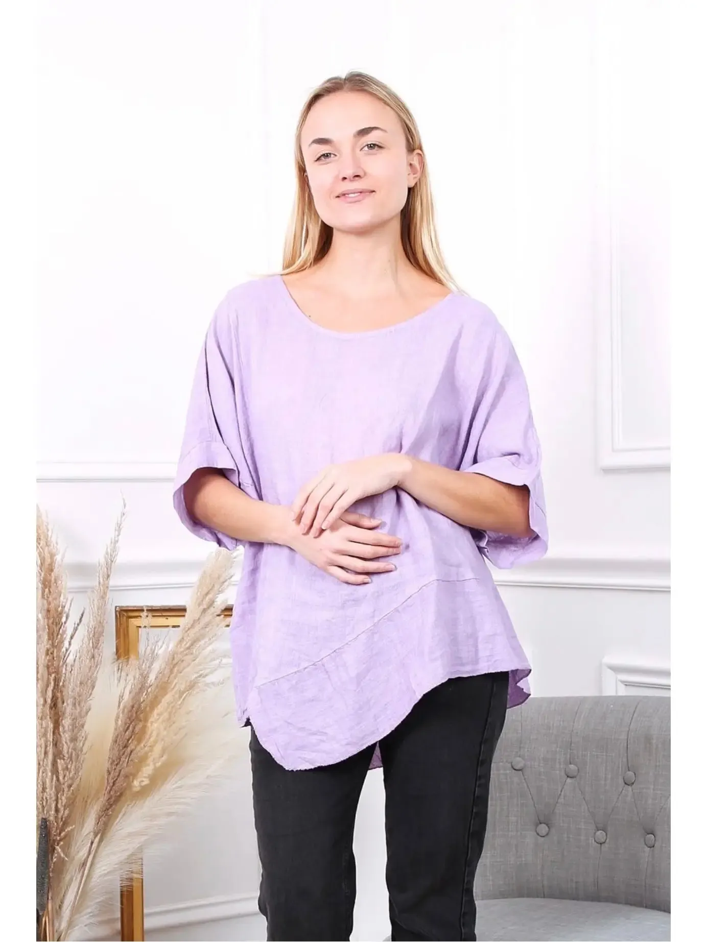 100% Linen Asymmetrical Top - 9655,Women Wear