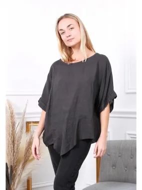 100% Linen Asymmetrical Top - 9655,Women Wear