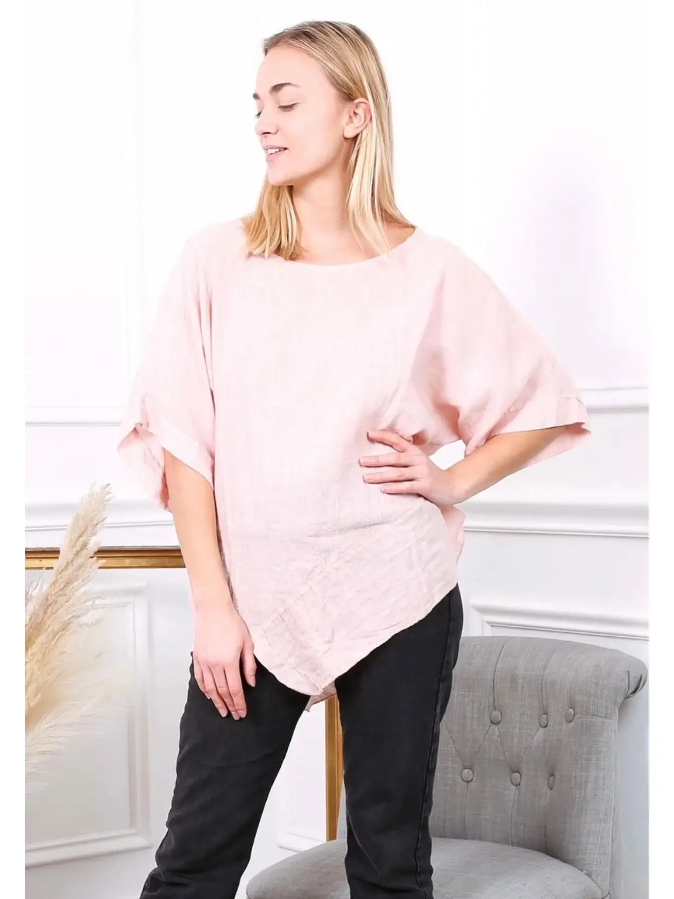 100% Linen Asymmetrical Top - 9655,Women Wear