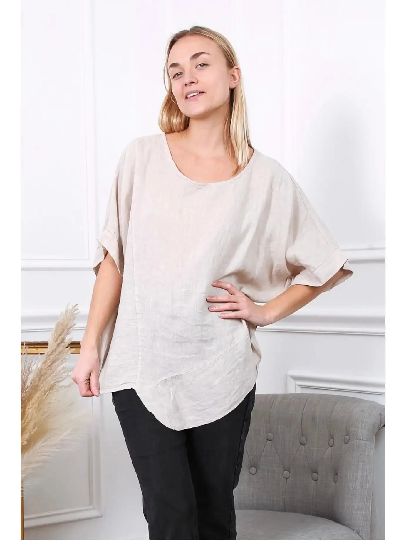 100% Linen Asymmetrical Top - 9655,Women Wear