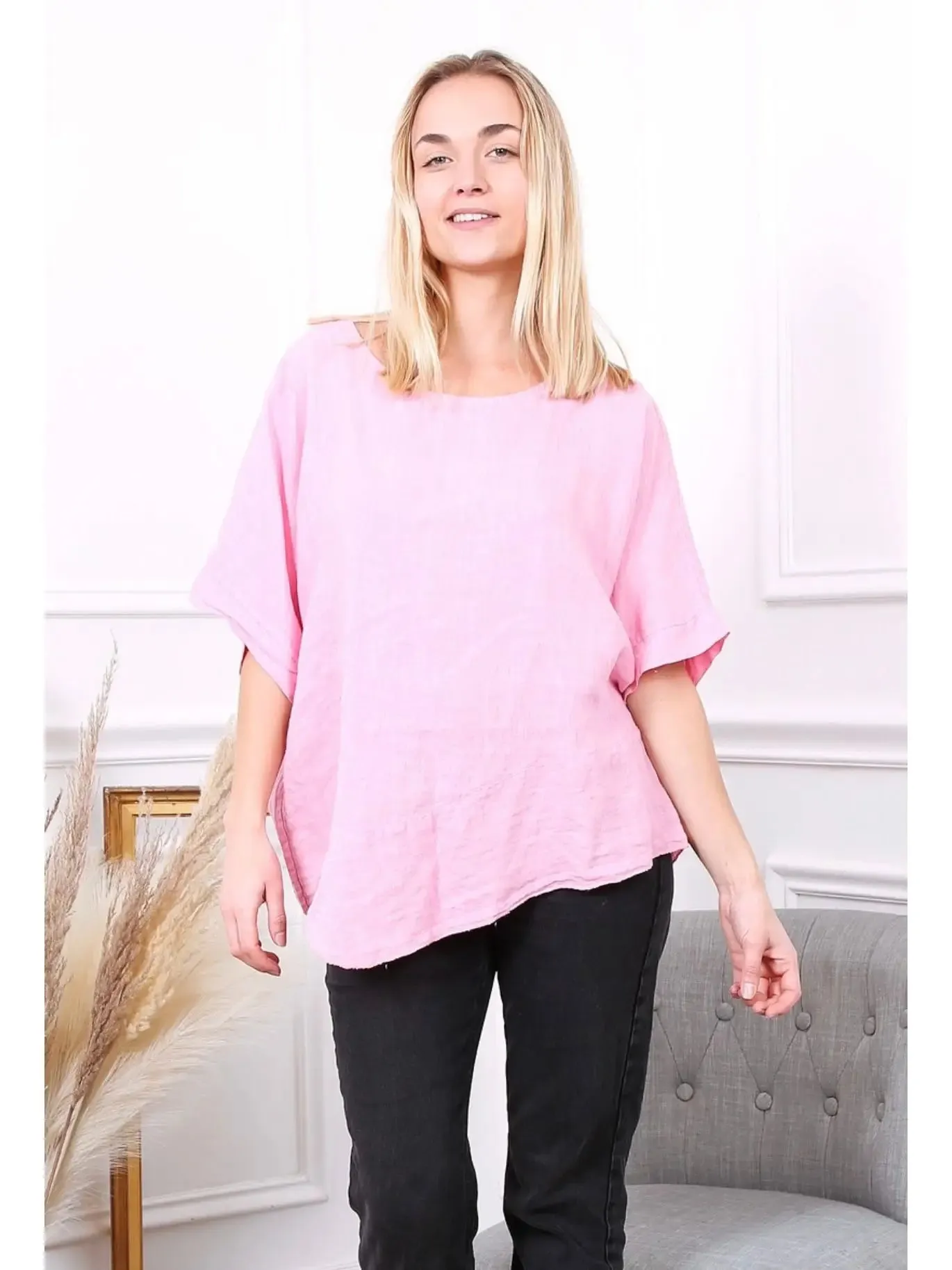 100% Linen Asymmetrical Top - 9655,Women Wear