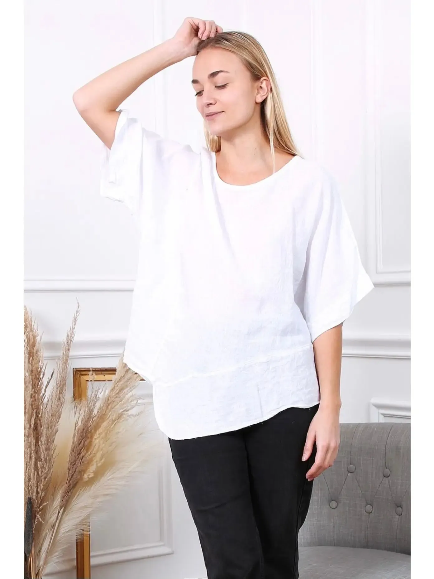 100% Linen Asymmetrical Top - 9655,Women Wear