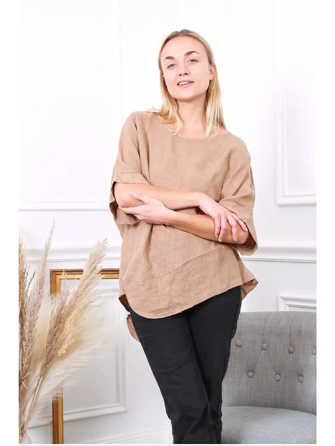 100% Linen Asymmetrical Top - 9655,Women Wear