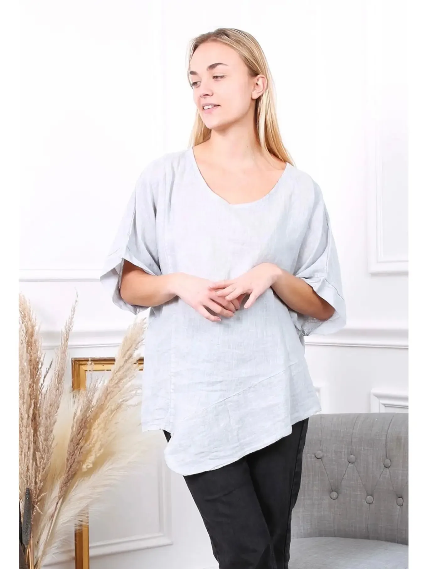 100% Linen Asymmetrical Top - 9655,Women Wear