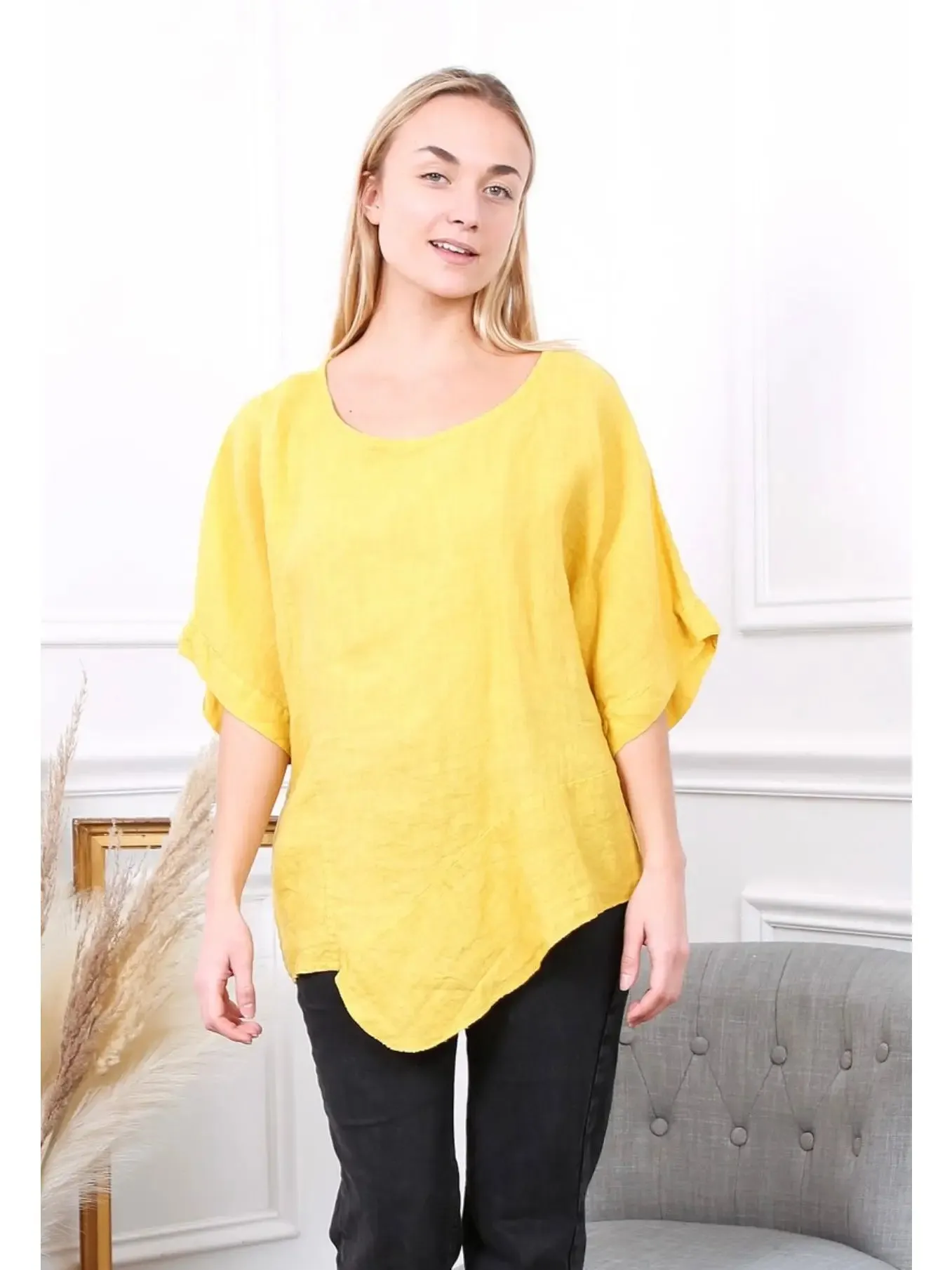 100% Linen Asymmetrical Top - 9655,Women Wear