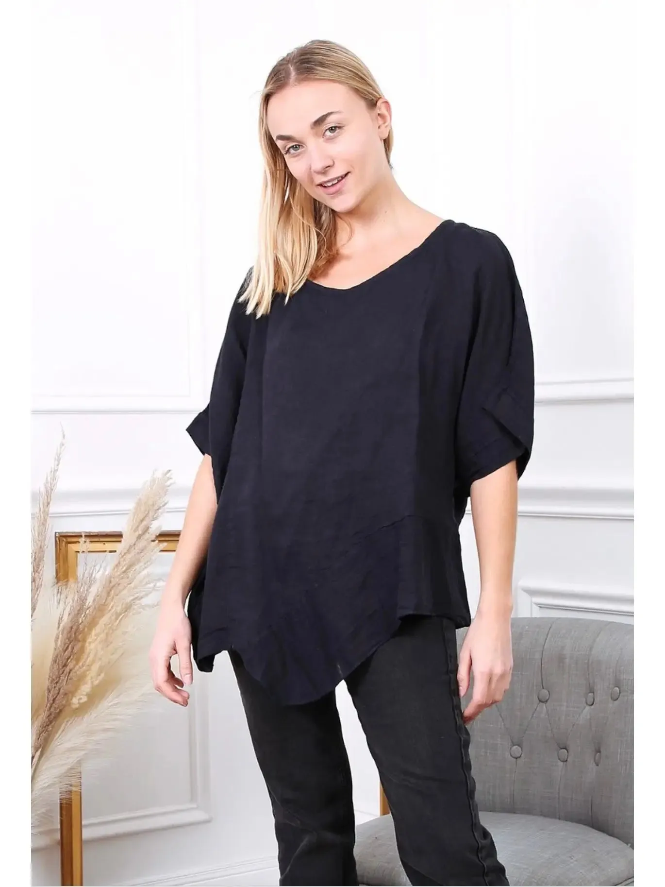 100% Linen Asymmetrical Top - 9655,Women Wear
