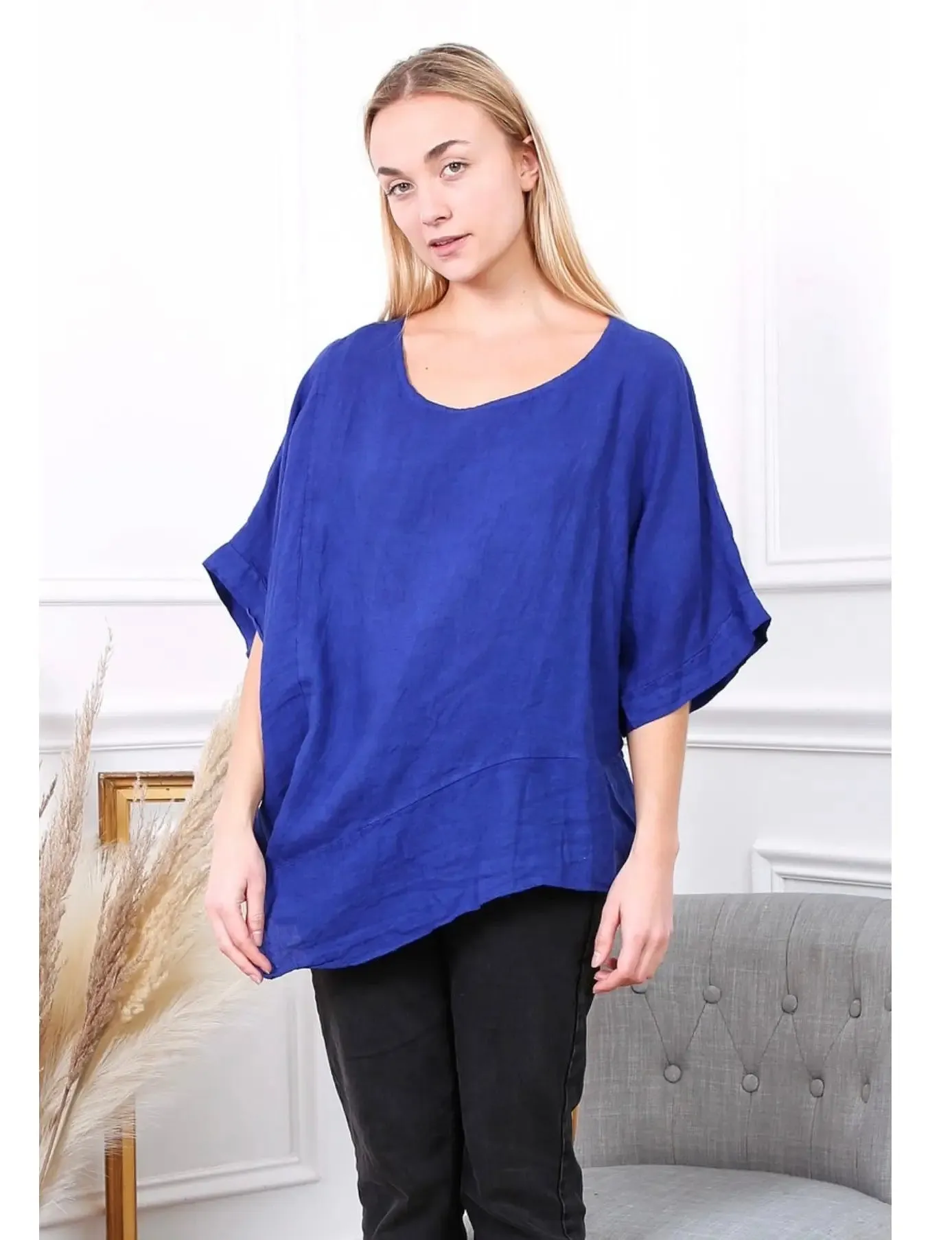 100% Linen Asymmetrical Top - 9655,Women Wear