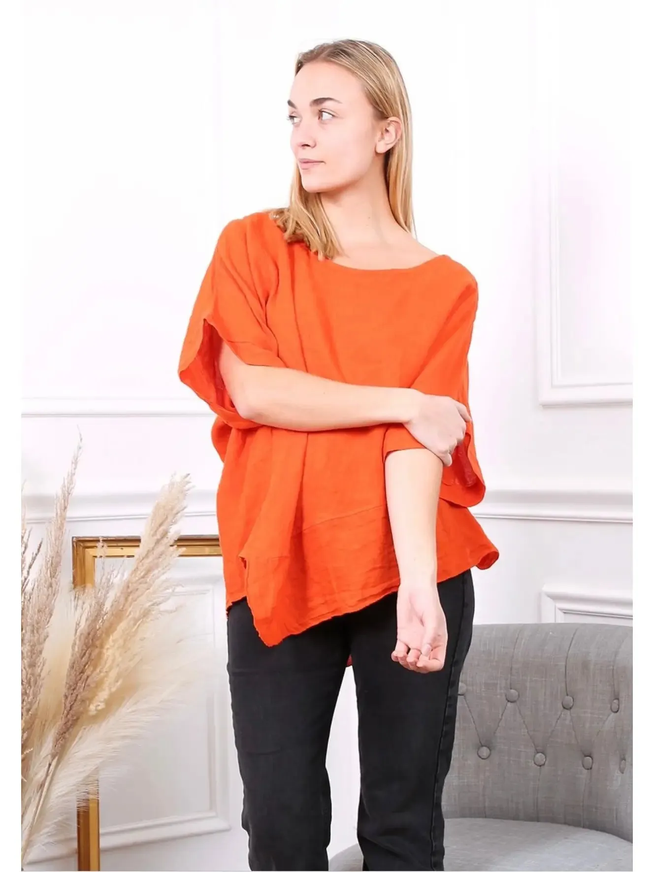 100% Linen Asymmetrical Top - 9655,Women Wear