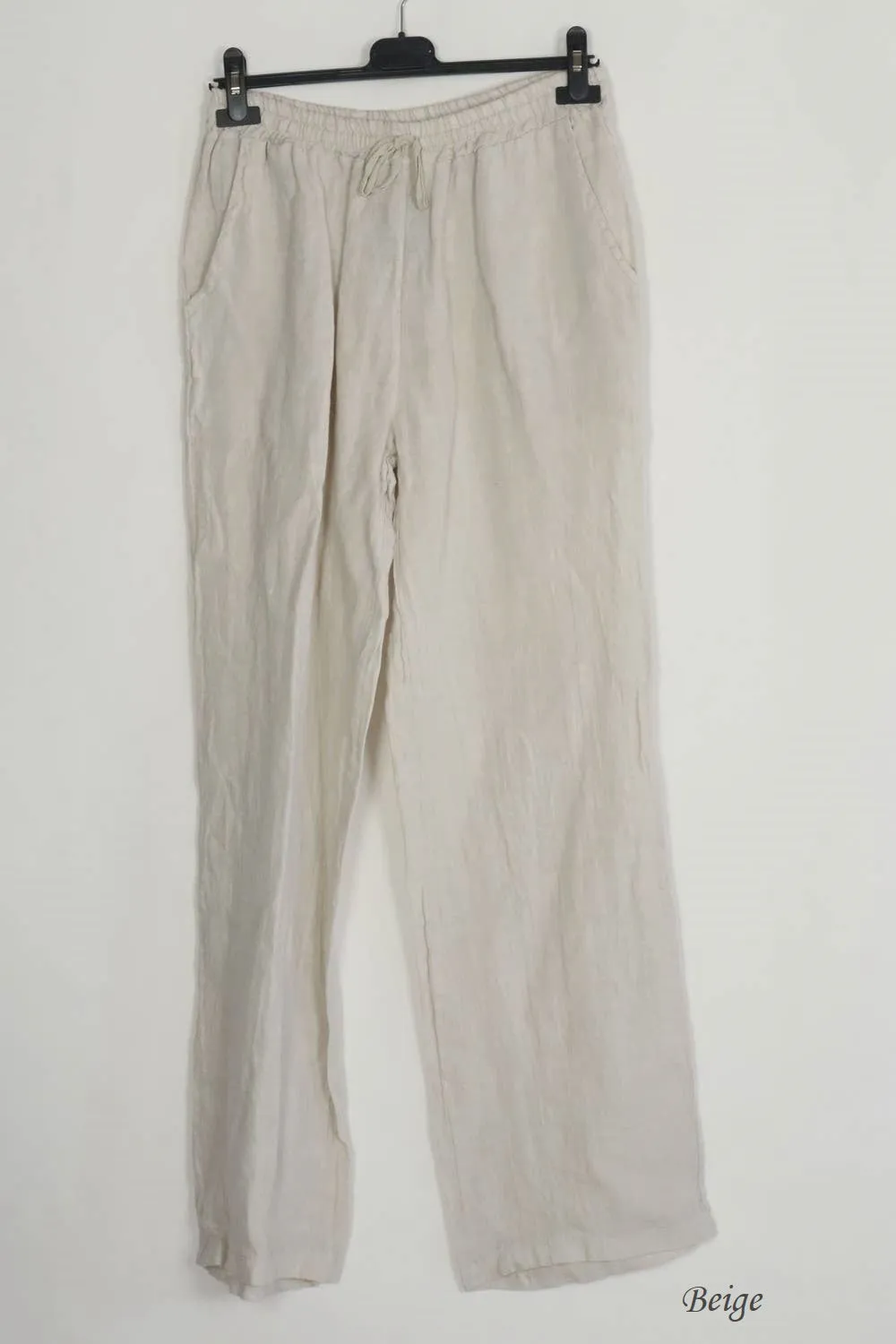 100% Linen Drawstring Pants- 30132,Women Wear