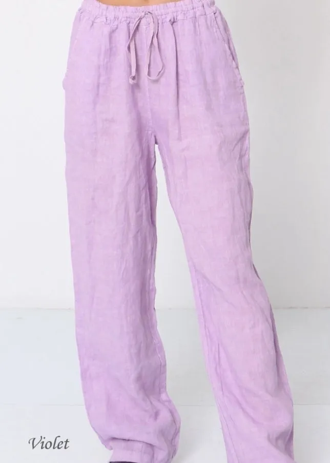 100% Linen Drawstring Pants- 30132,Women Wear
