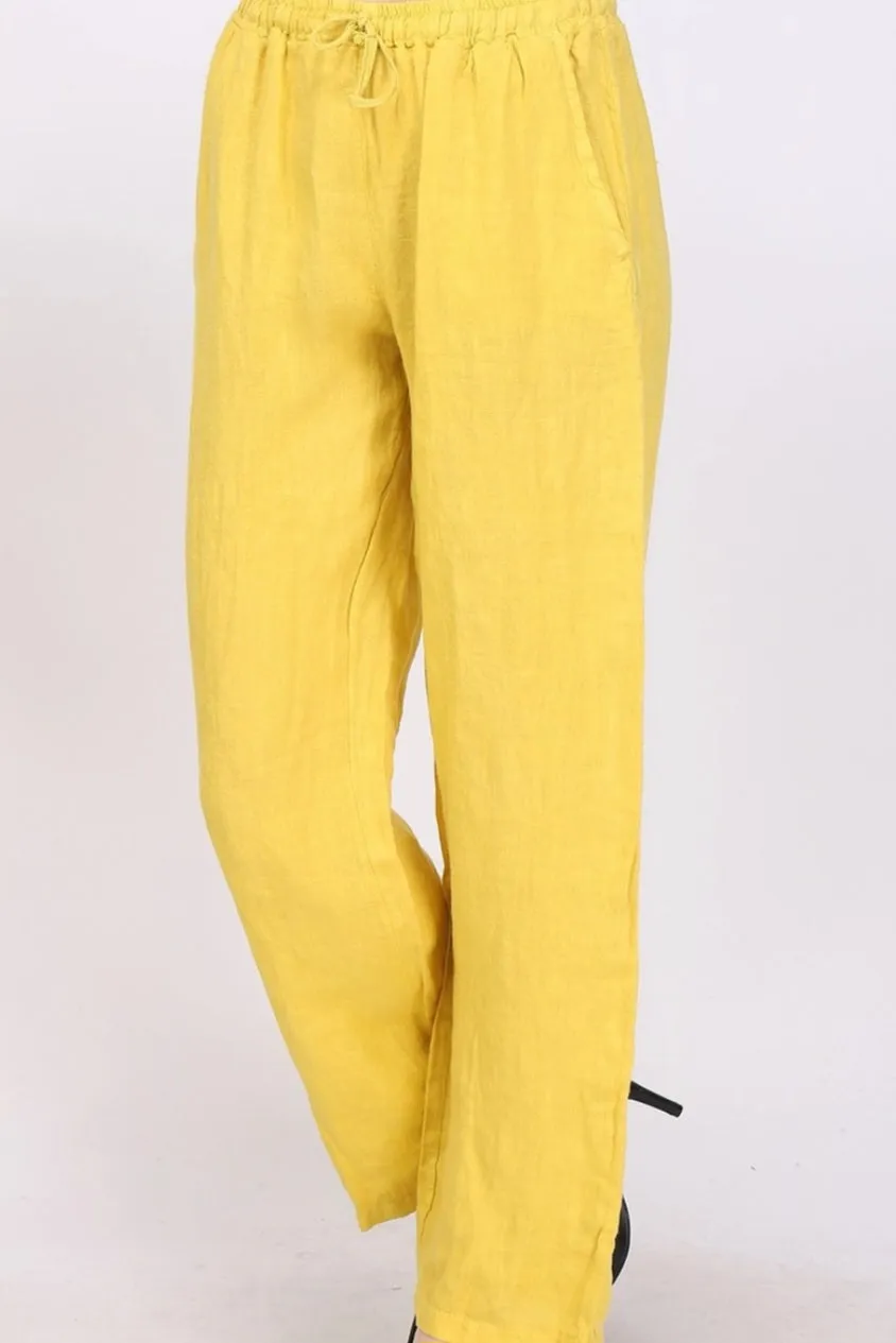 100% Linen Drawstring Pants- 30132,Women Wear