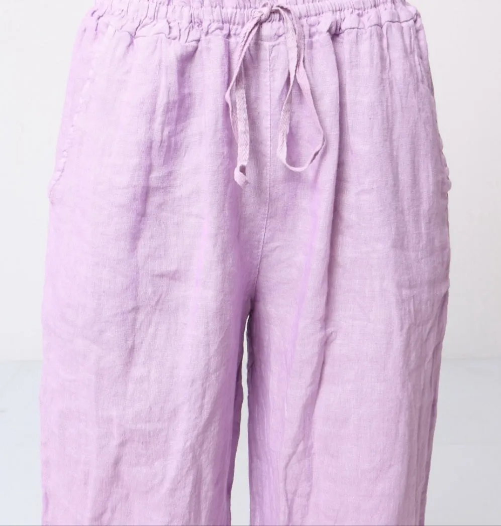 100% Linen Drawstring Pants- 30132,Women Wear