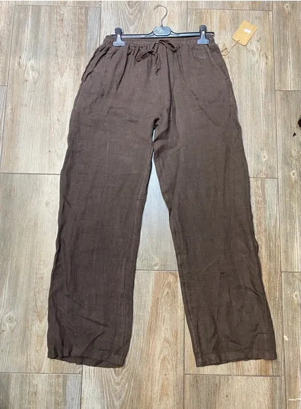 100% Linen Drawstring Pants- 30132,Women Wear