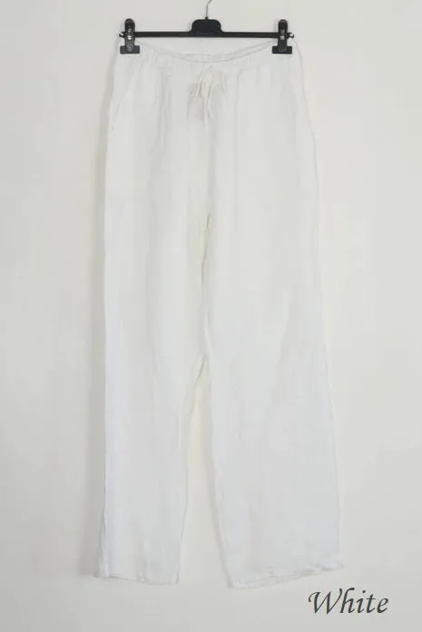 100% Linen Drawstring Pants- 30132,Women Wear