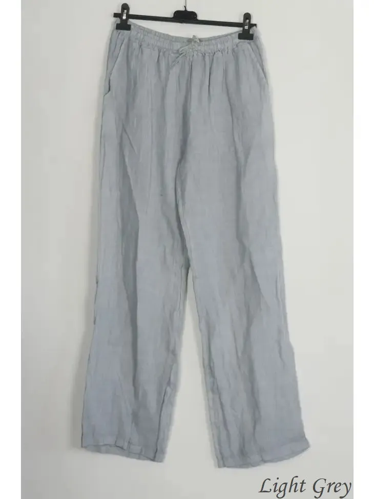 100% Linen Drawstring Pants- 30132,Women Wear