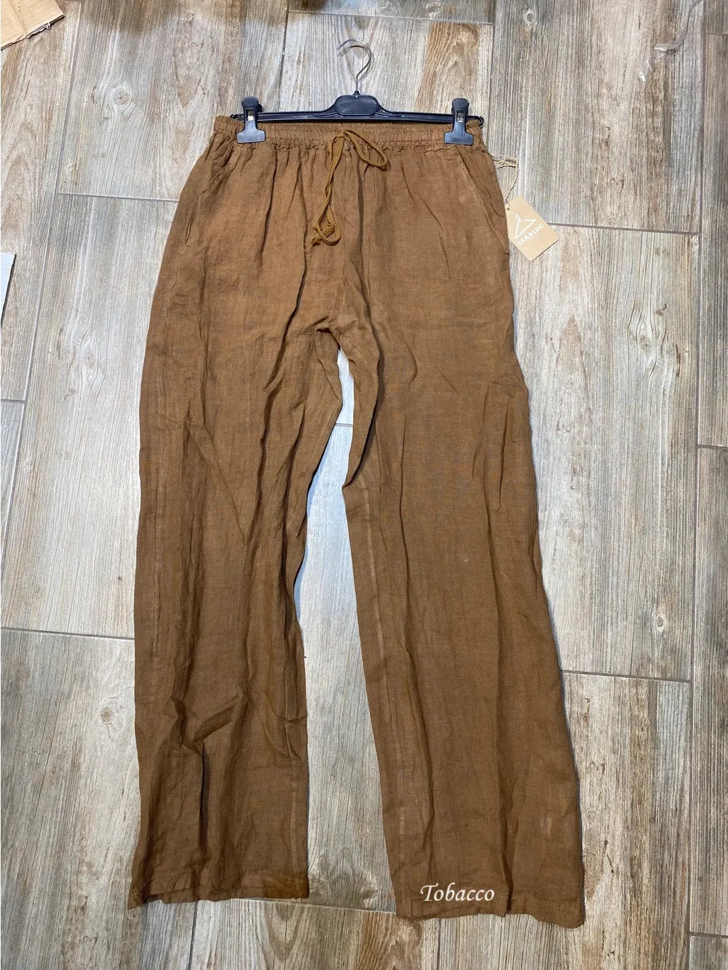 100% Linen Drawstring Pants- 30132,Women Wear