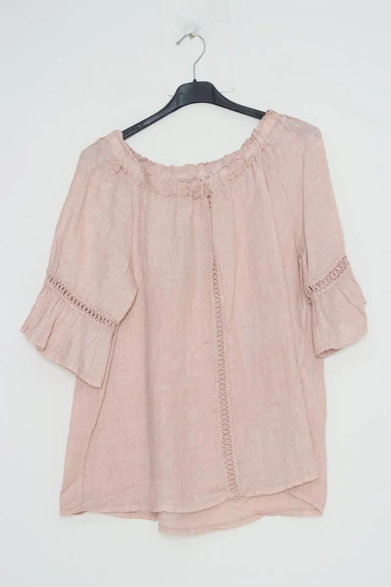 100% Linen Peasant Top 1121,Women Wear