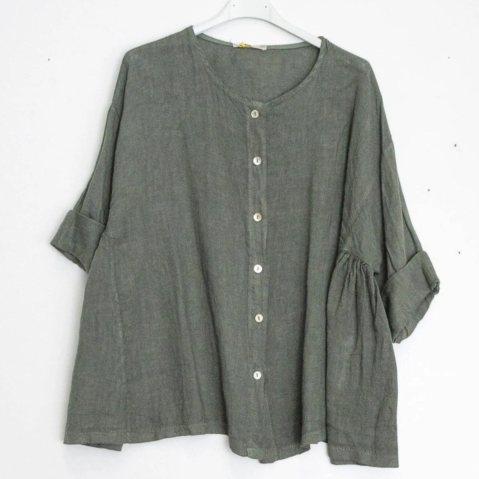 11916 Buttonup Linen Top,Women Wear