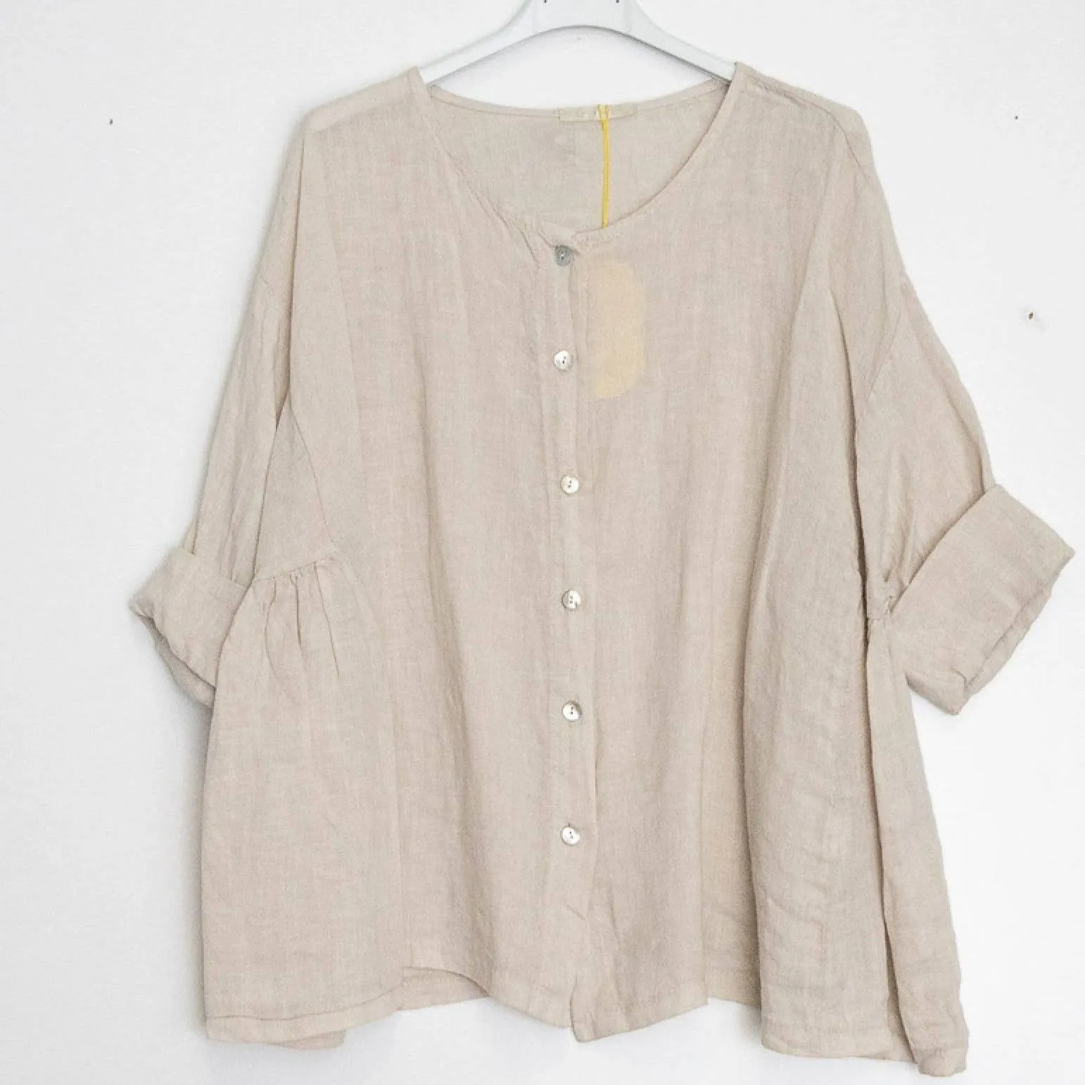 11916 Buttonup Linen Top,Women Wear