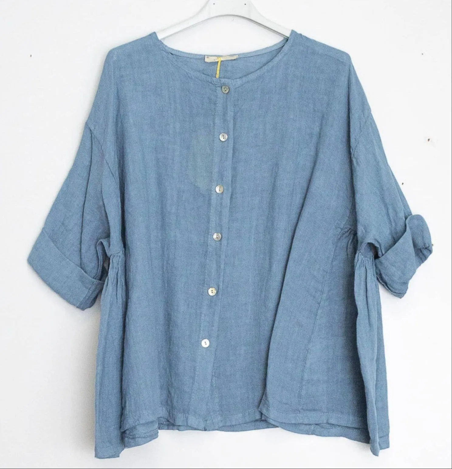 11916 Buttonup Linen Top,Women Wear