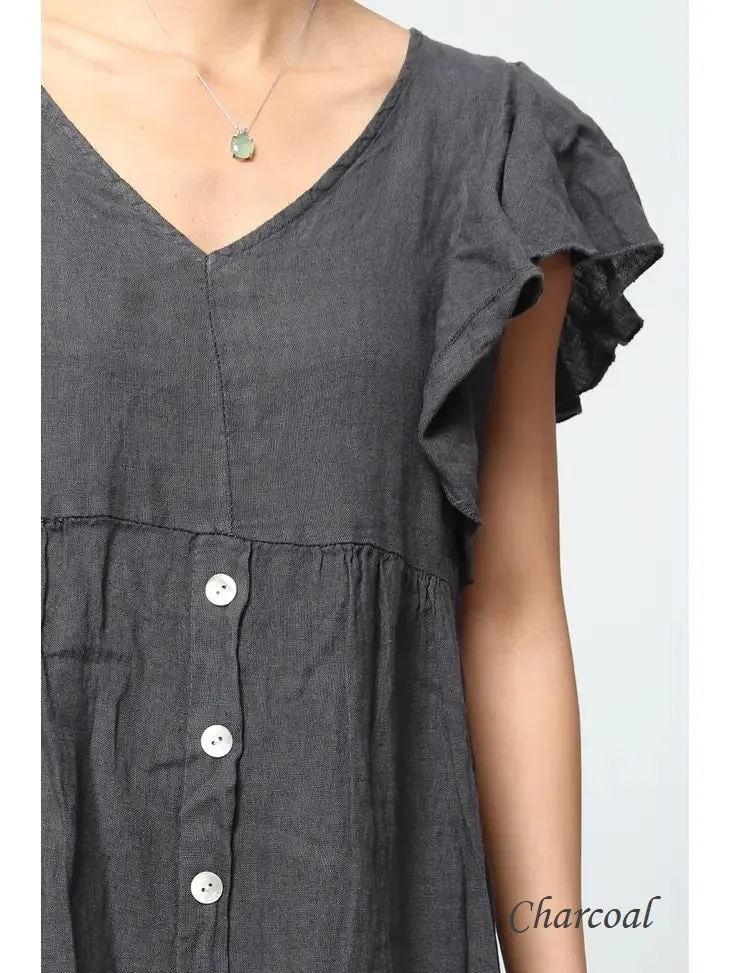 1831 Linen Button Up Dress,Women Wear