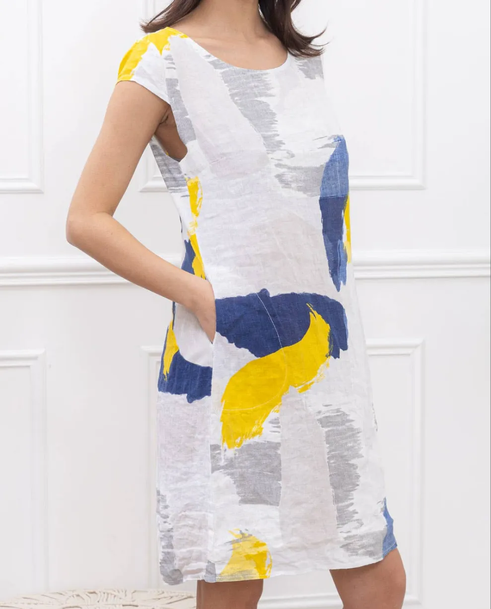 1992PL Brushstrokes Linen Dress,Women Wear