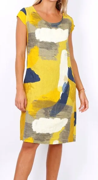 1992PL Brushstrokes Linen Dress,Women Wear