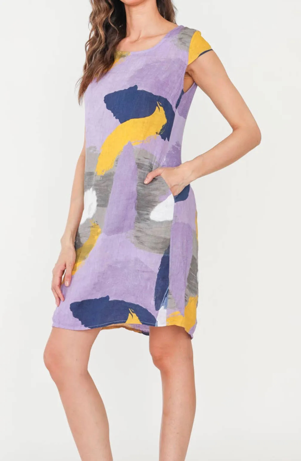1992PL Brushstrokes Linen Dress,Women Wear