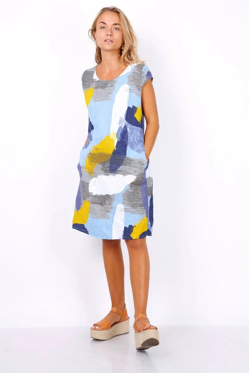 1992PL Brushstrokes Linen Dress,Women Wear
