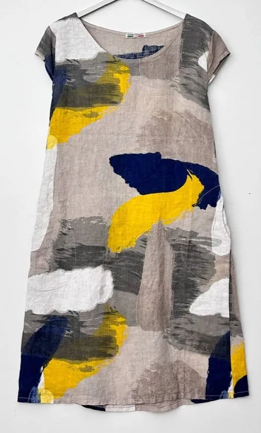 1992PL Brushstrokes Linen Dress,Women Wear